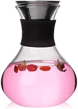 Worldex Glass Drip-free Carafe with Stainless Steel Silicone Flip-top Lid, 35 Oz Hot and Cold Water Pitcher, Wine Decanter