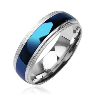 STR-0103 8mm Stainless Steel Ring Ion Plated With IP Blue Center