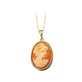 14K Yellow Gold Agate Carnelian Shell Cameo Pendant with Chain