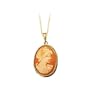 14K Yellow Gold Agate "Carnelian Shell" Cameo Pendant with Chain