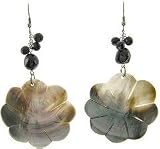 Sterling Silver Genuine Garnet and Shell Flower Hanging Earrings