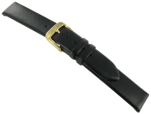 14mm Di-Model Anti-allergic Breathing Pad Flat Genuine Classic Calfskin Leather Black Watch Band Regular