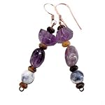 Amethyst Earrings 15 Dangle Sodalite Wood Purple Blue Brown Gemstone Crystal 2.5