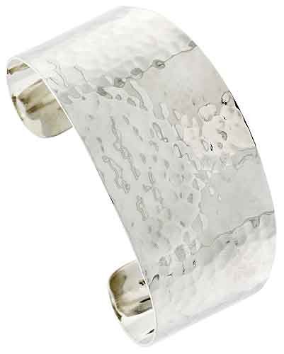 Sterling Silver Tapered Flat Cuff Bangle Bracelet Hammered Finish 33 mm (1 1/4 in.) wide
