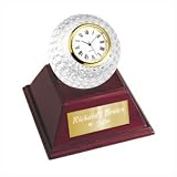 Personalized Crystal Golf Ball Clock with Wooden Base