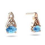 14k Rose Gold Oval Genuine Blue Topaz Celtic Knot Earrings