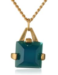 Sam Edelman Square Stone Teal Pendant Necklace, 16"+3"