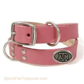 Texas A&M Leather Dog Collar with 4 Small Emblems Pink Texas A&M Leather Dog Collar with 4 Small Emblems Pink