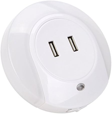 2 Pack Fantasy Opus(TM) Dual USB Charger with LED Night Light Sensor Plug USB Power Adapter Plug for Hallway Bathroom Living Room Kitchen (2 Pack)