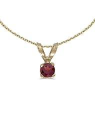 14k Yellow Gold Round Garnet Pendant with 18" Chain