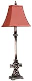 Pack of 3 Silver Patina Celtic Cross with Red Shade Buffet Table Lamps 30