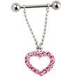 Passion Pink Paved Gem Heart Dangle Nipple Shield