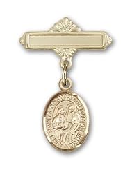 Gold Filled Baby Badge with Sts. Cosmas & Damian Charm and Polished Badge Pin