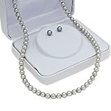 14K Gold, Grey Pearl Necklace and Earring Set
