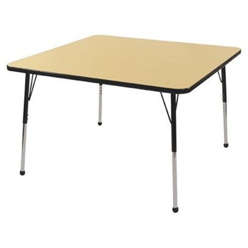 Early Childhood Resource ELR-14117-MMBL-TS 48 in. Maple Square Adjustable Activity Table with Maple Edge and Blue Toddler Legs Nylon Swivel Glides