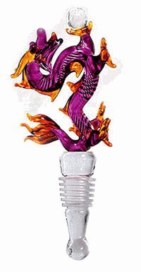 Hand Made Blown Glass Purple Dragon Yurana Wine Bottle Stopper - BS035