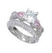 Sterling Silver Engagement 2 Set Ring with Cubic Zirconia - Clear & Pink - Size: 6-9