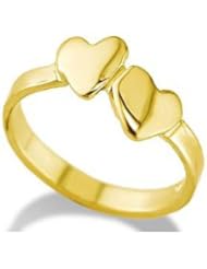 14k Yellow Gold Double Heart Child Kids Fashion Ring