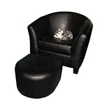 Black Childrens Faux Leather Tub Chair with Footstool