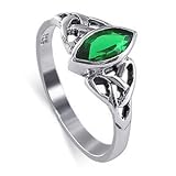 Silver Celtic knot Band Emerald CZ Marquise Ring Size 4
