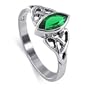 Sterling Silver Marquise Shaped 10 x 20mm Emerald Cubic Zirconia with Celtic Endless Knot Design Polished Finished 3mm Band Ring Size 7