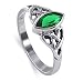 LWRS034-8 Sterling Silver Marquise Shaped 10 x 20mm Emerald Cubic Zirconia with Celtic Endless Knot Design Polished Finish 3mm Band Ring Size 8