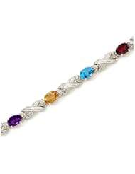 14K White Gold Oval Multi and Diamond Bracelet by Jewelry Mountain