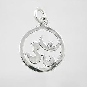 Dainty Round Cut Out Om (Aum) Symbol Pendant or Charm in Sterling Silver, #9216