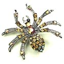 Yellow Austrian Rhinestone Spider Silver-Tone Brooch Pin