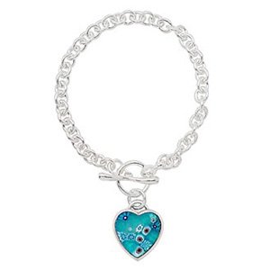Glass Toggle Bracelet with Heart Charm