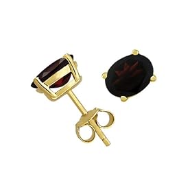 Gold Overlay Sterling Silver 8x6mm Oval Garnet Earrings