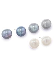 Sterling Silver 8mm Three Freshwater Cultured Pearl Stud Post Earrings, Set of 3