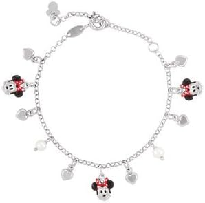 Sterling Silver Complete With Stone 05.50 W/2 .7 Inch Extensi Round 04.00 Mm Pearl Polished Disney Minni Mouse/prl Bracelet W/b