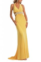 Backless Belted Halter Sleeveless Charmeuse Sheath  Dress with a Brush/Sweep Train 