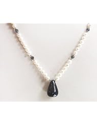 Fashionable Natural Single Row Fresh Water Pearl & Sapphire Drop Beaded Necklace