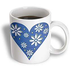 Blue Heart full of white flowers Vibrant unique n modern design - 11oz Mug Blue Heart full of white flowers Vibrant unique n modern design - 11oz Mug