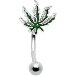 Green Pot Leaf Eyebrow Ring