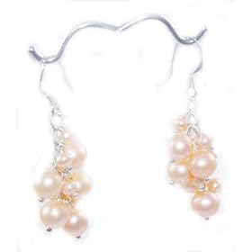 Beautiful Genuine Peach Fresh Water Pearl Cluster Dangle Earrings on 925 Sterling Silver Hooks...