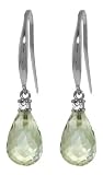 14k White Gold Diamond Fish Hook Earrings with Green Amethysts