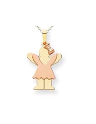 The Kids® Small Girl with Bow on Right Engraveable Charm / Pendant in 14 kt Rose and Yellow Gold
