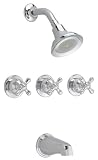 American Standard 7225.723.002 Hampton Three-Handle Tub and Shower Faucet with Metal Cross Handles, Chrome