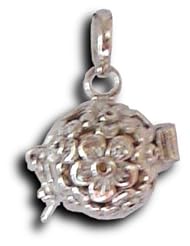 Flower Rose Tulip Solid 925 St Sterling Silver Harmony Ball Necklace Musical Chime 20MM In Diameter Made In Bali By Master Silver Smiths On A Beautiful 925 St Sterling Silver Heavily Plated Chain