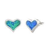 Sterling Silver with Blue Opal Heart Earrings