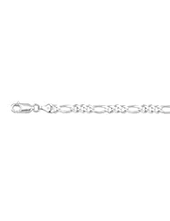 14K 24" White Gold 3.8mm Polish Diamond Cut Alternate 3 Round 1 Long Oval Shape Classic Figaro Chain With Lobster Clasp