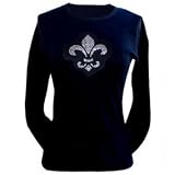 Rhinestone Fleur de Leis Long Sleeve T-Shirt - Black or White