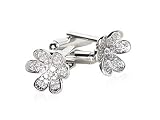 Gorgeous Diamond CZ Pave Silver Plated Flower Cufflinks with Presentation Box