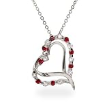 Eve's Addiction Ruby CZ Sterling Silver Double Heart Pendant