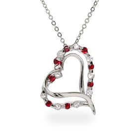 Eve's Addiction Ruby CZ Sterling Silver Double Heart Pendant by Eve's Addiction