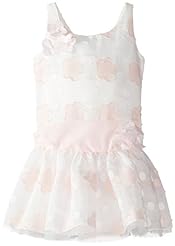 Girls Cotton/Polyester Sheer Dropped   Waistline Two-Toned Floral Print  Dress With a Sash 