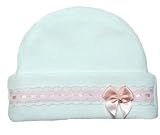 Lovely White Baby Hat with Pink Lace Trim (3-6 Months to 16 Pounds)